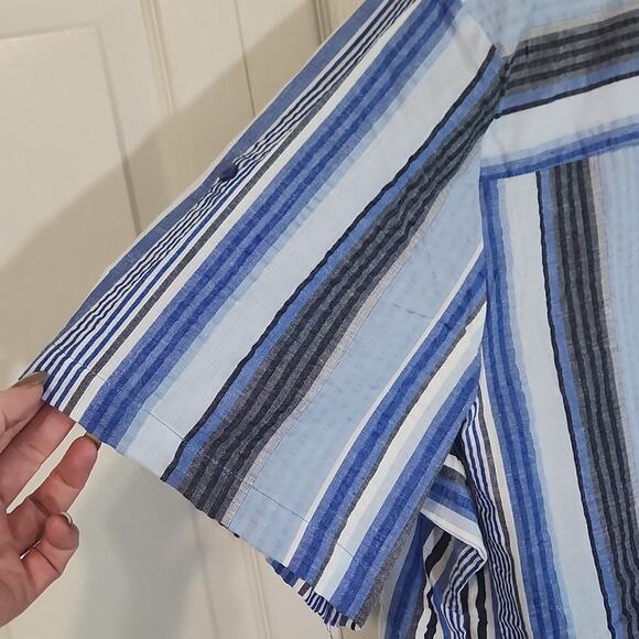 Roaman's Womens Multi-colored Striped V-neck Button Top Size 30W NWOT Seersucker - Picture 4 of 12